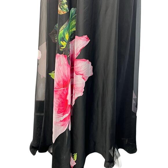 One33 Social Chiffon Strapless Gown Black Floral Pleated Maxi Bow Dress Size 2 - Picture 5 of 16